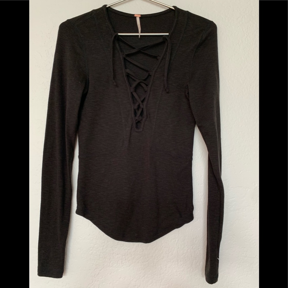 Free People Lace Up Top XS in Black